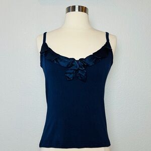 Entracte Camisole Tank Top Women's 3/M Navy Ruffle Silk Blend Made In France